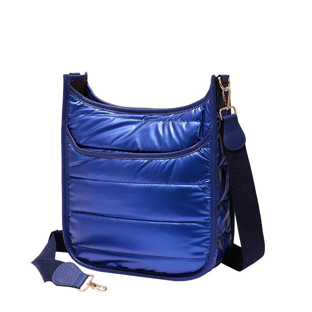 Solid Quilted Shiny Puffer Crossbody Bag RoyalBlue