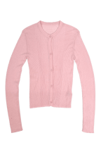 RIBBED KNIT CARDIGAN IN POWDER PINK