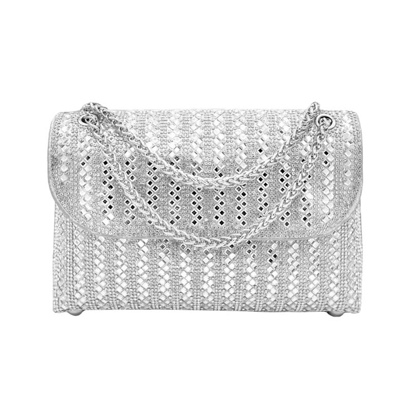 Bling Flap Bag Shoulder Crossbody Evening Bag Silver