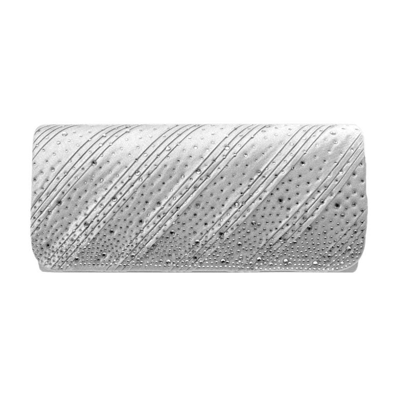 Diagonal Line Detailed Bling Evening Clutch Crossbody Bag Silver