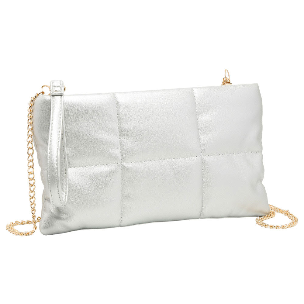Quilted Solid Faux Leather Crossbody Bag Silver