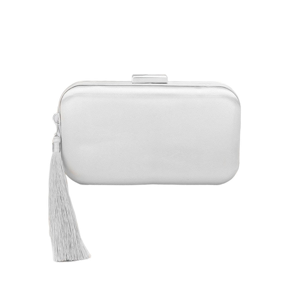 Tassel Pointed Solid Clutch Crossbody Bag Silver