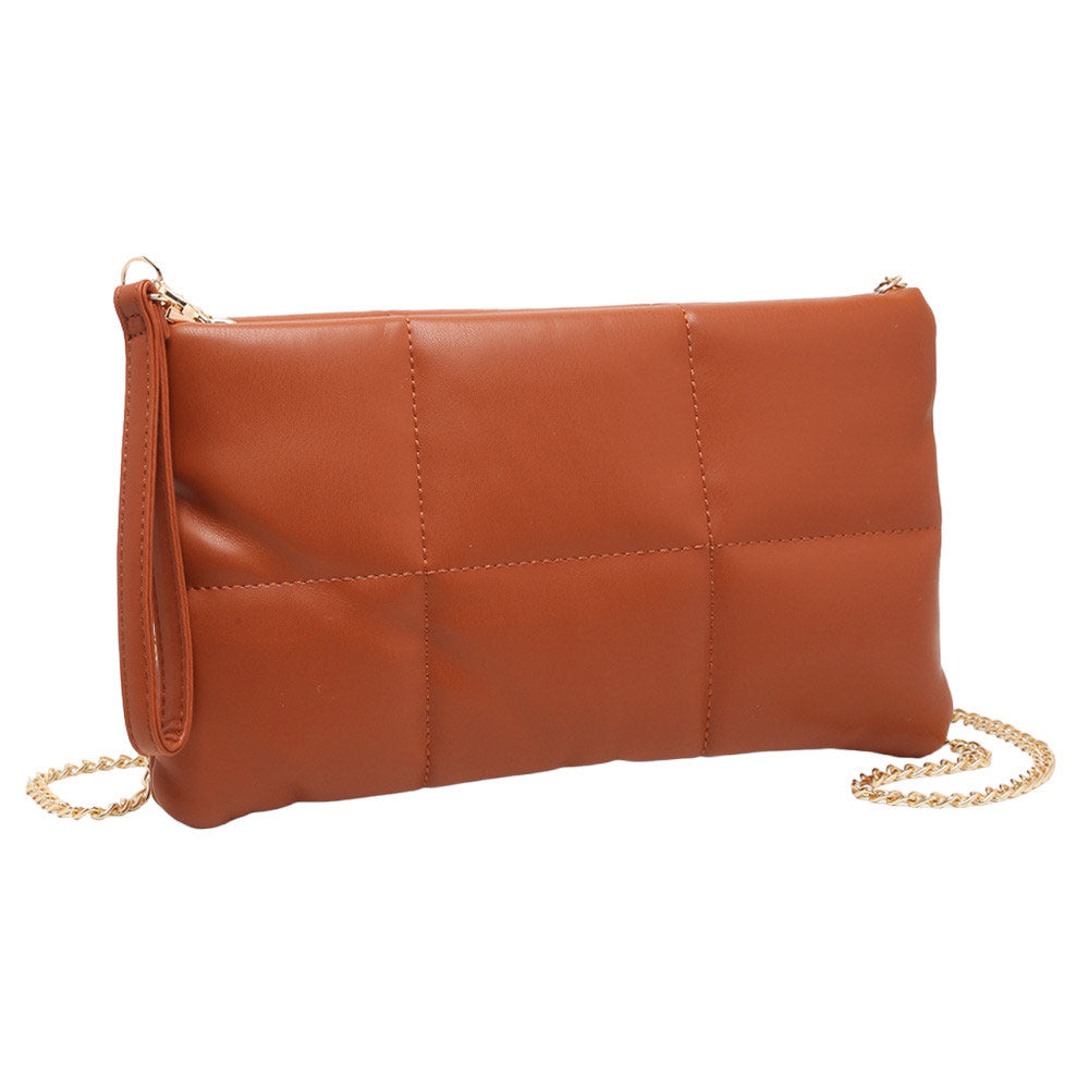 Quilted Solid Faux Leather Crossbody Bag Tan