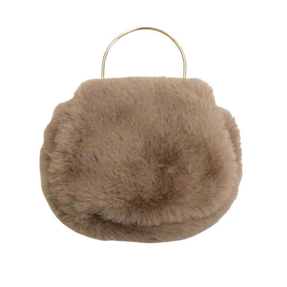 Solid Faux Fur Tote Crossbody Bag Tan