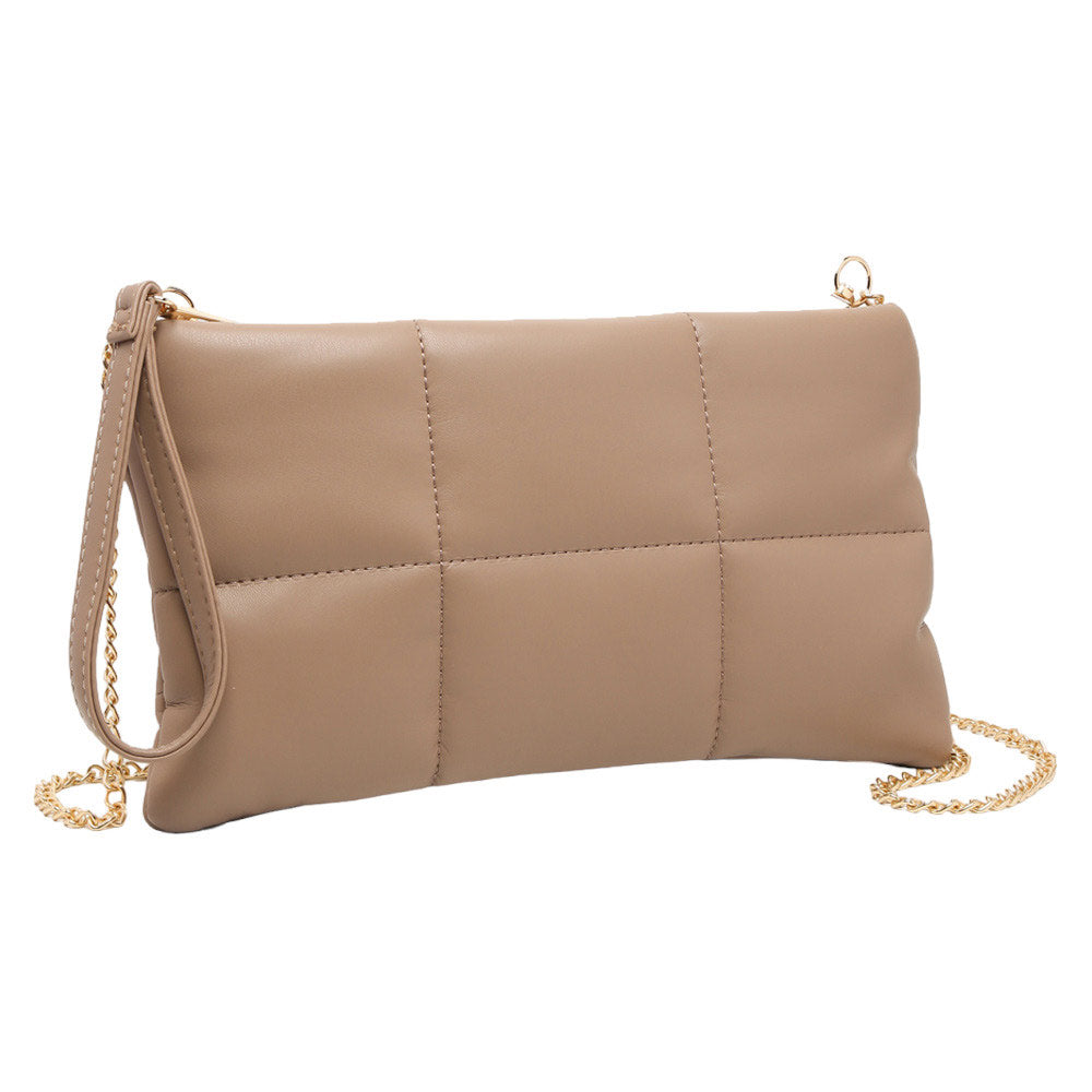 Quilted Solid Faux Leather Crossbody Bag Taupe