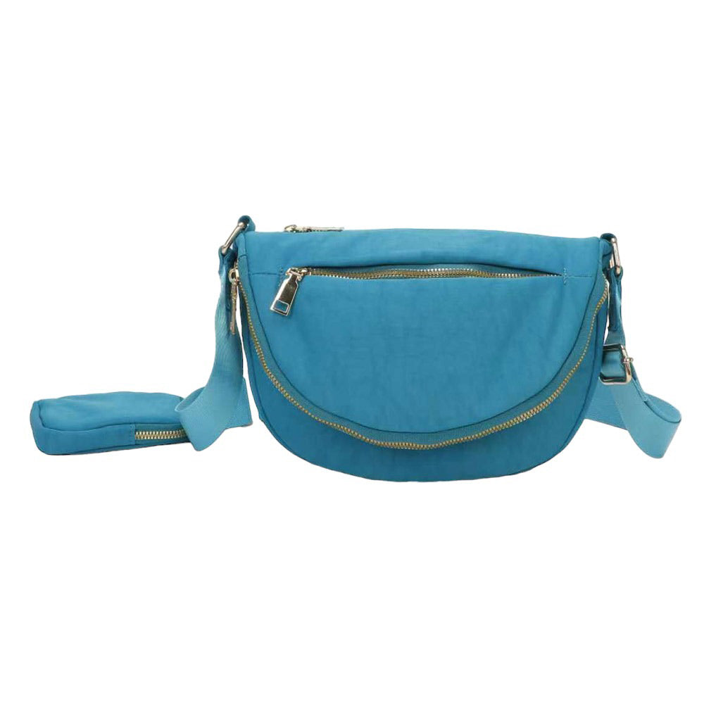 Half Round Solid Nylon Crossbody Bag Teal