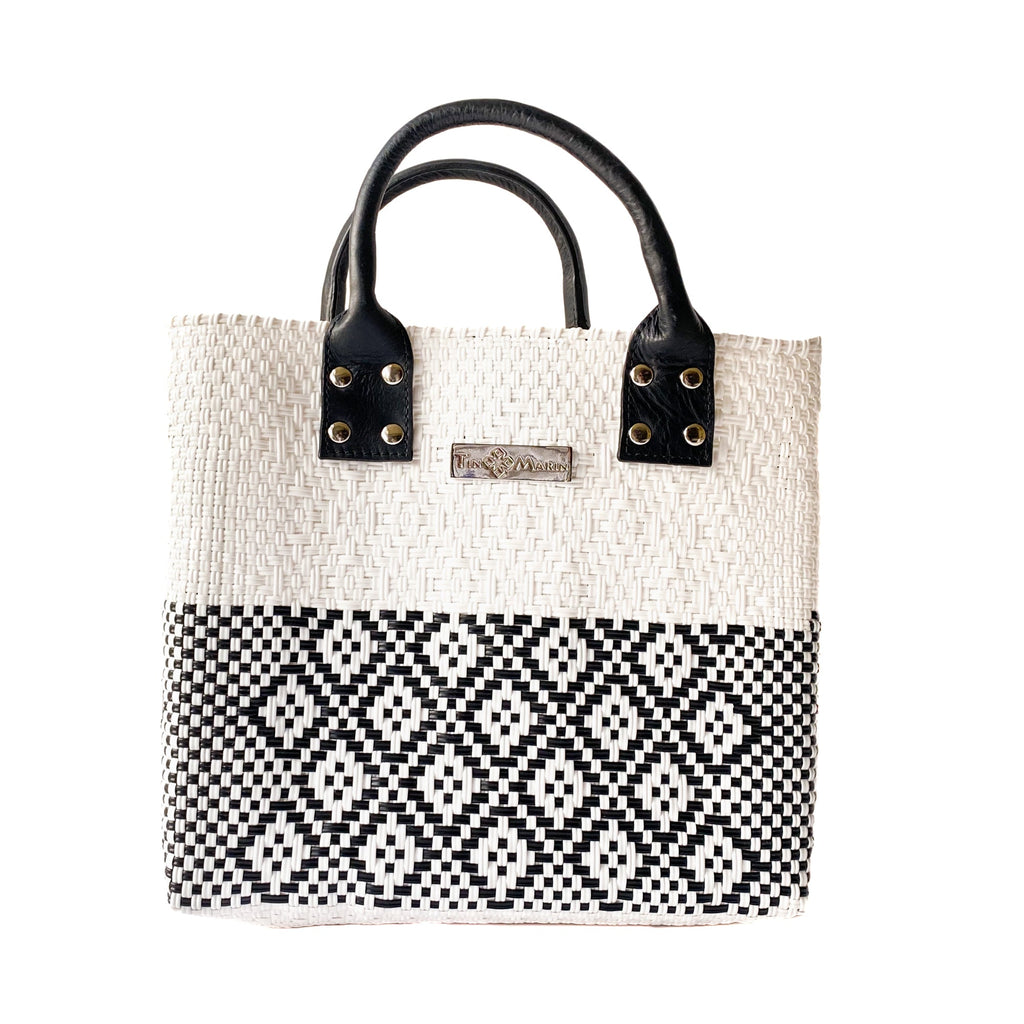Tin Marin White Large Woven Crossbody Bag - Tan Leather