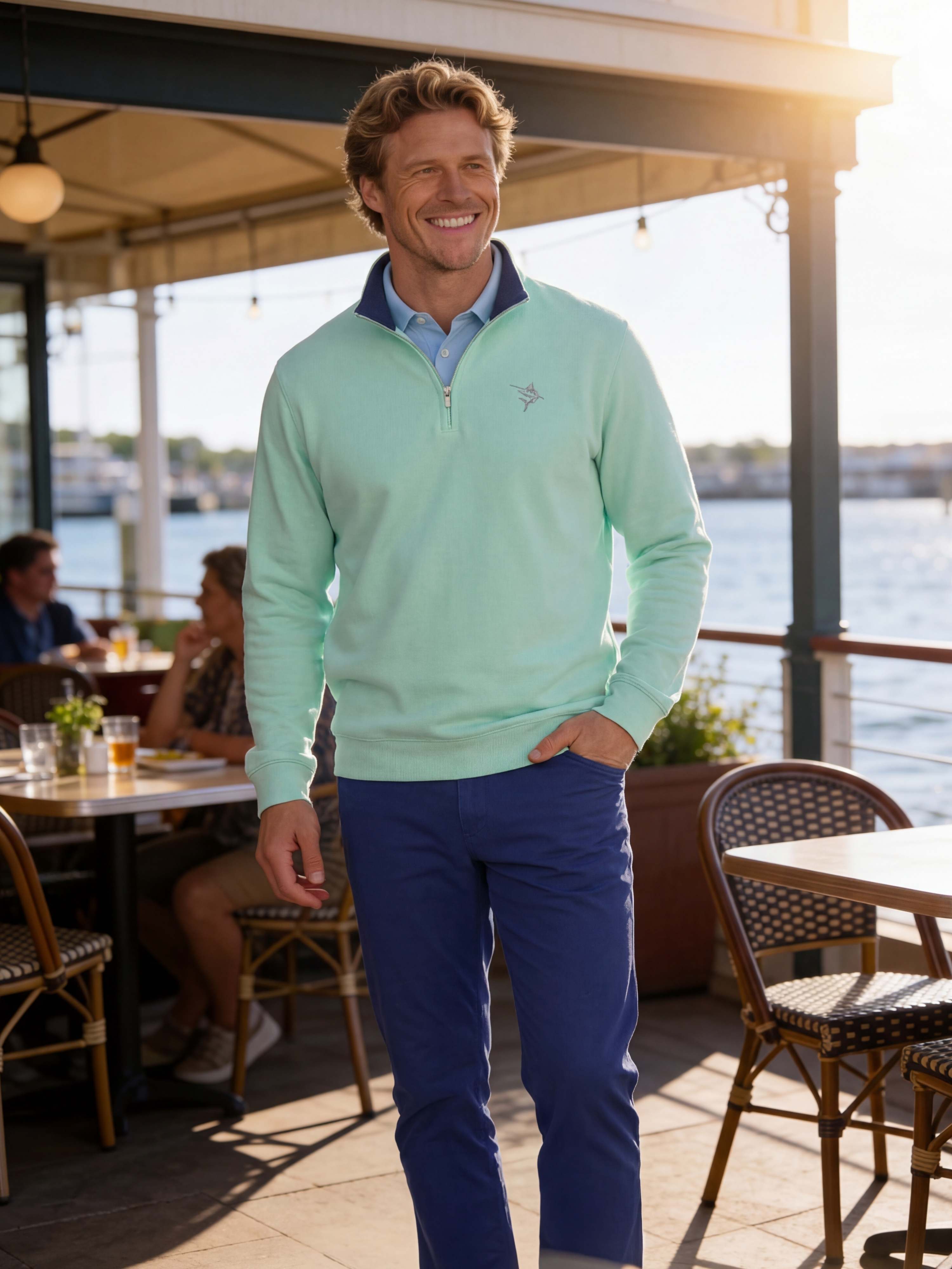 Turnberry Quarter Zip Smooth Knit LG aqua