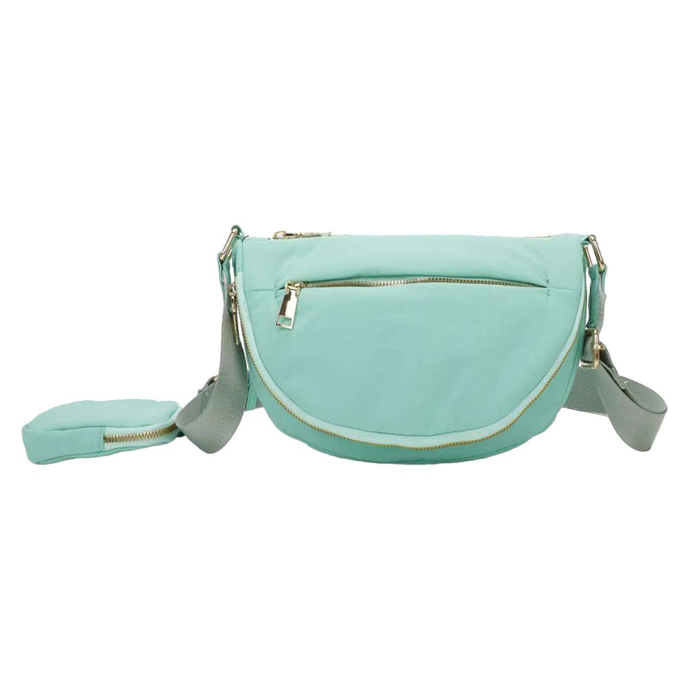 Half Round Solid Nylon Crossbody Bag Turquoise