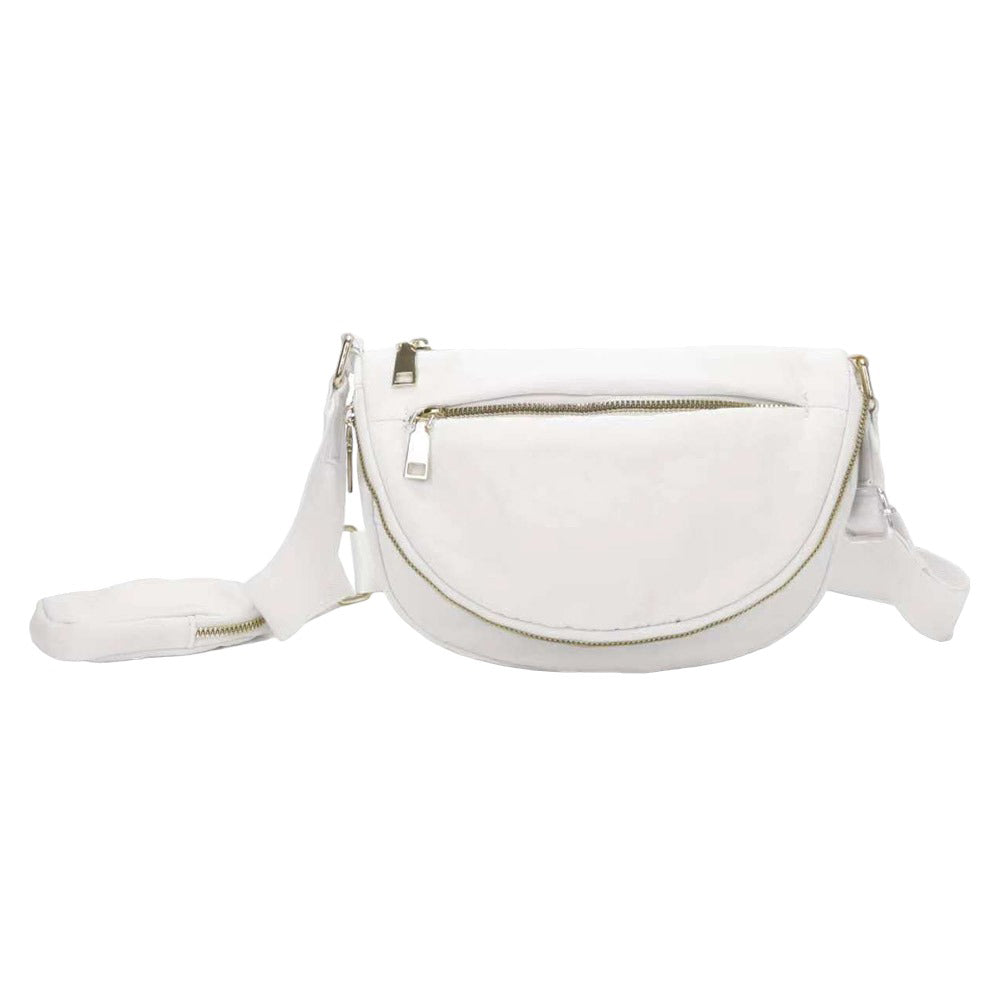 Half Round Solid Nylon Crossbody Bag White