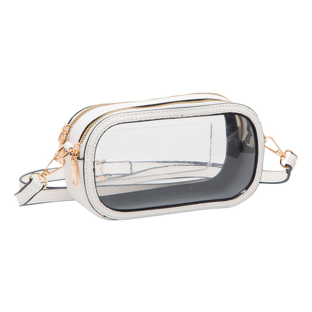 Solid Faux Leather Transparent Rectangle Crossbody Bag White
