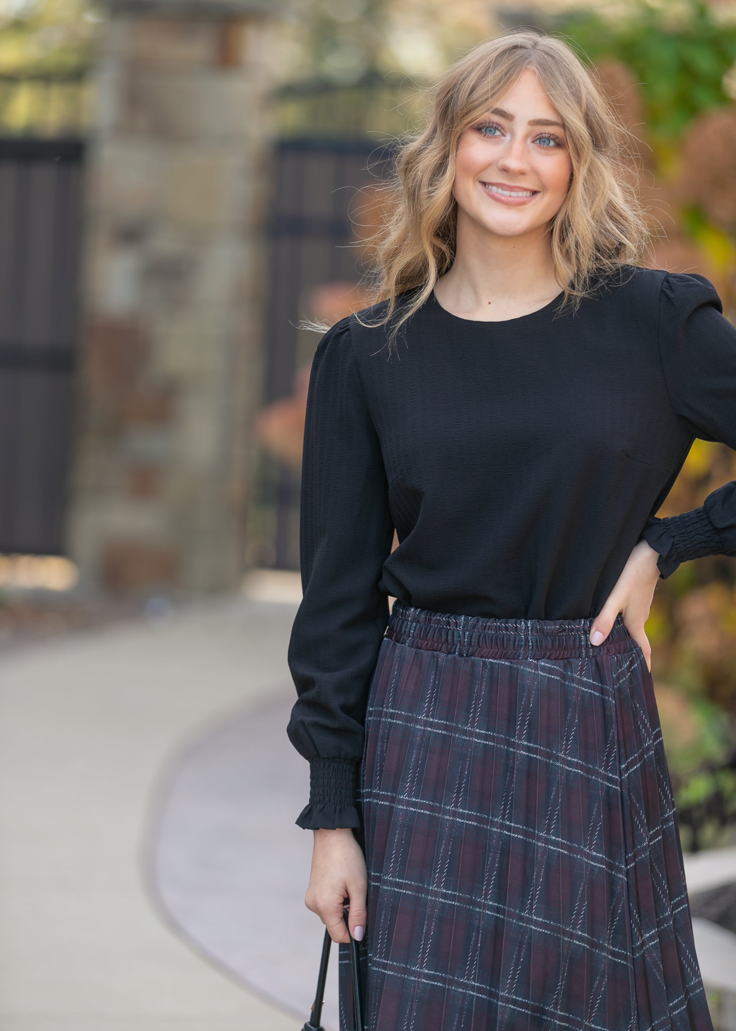 Blake Cinched Sleeve Blouse Black