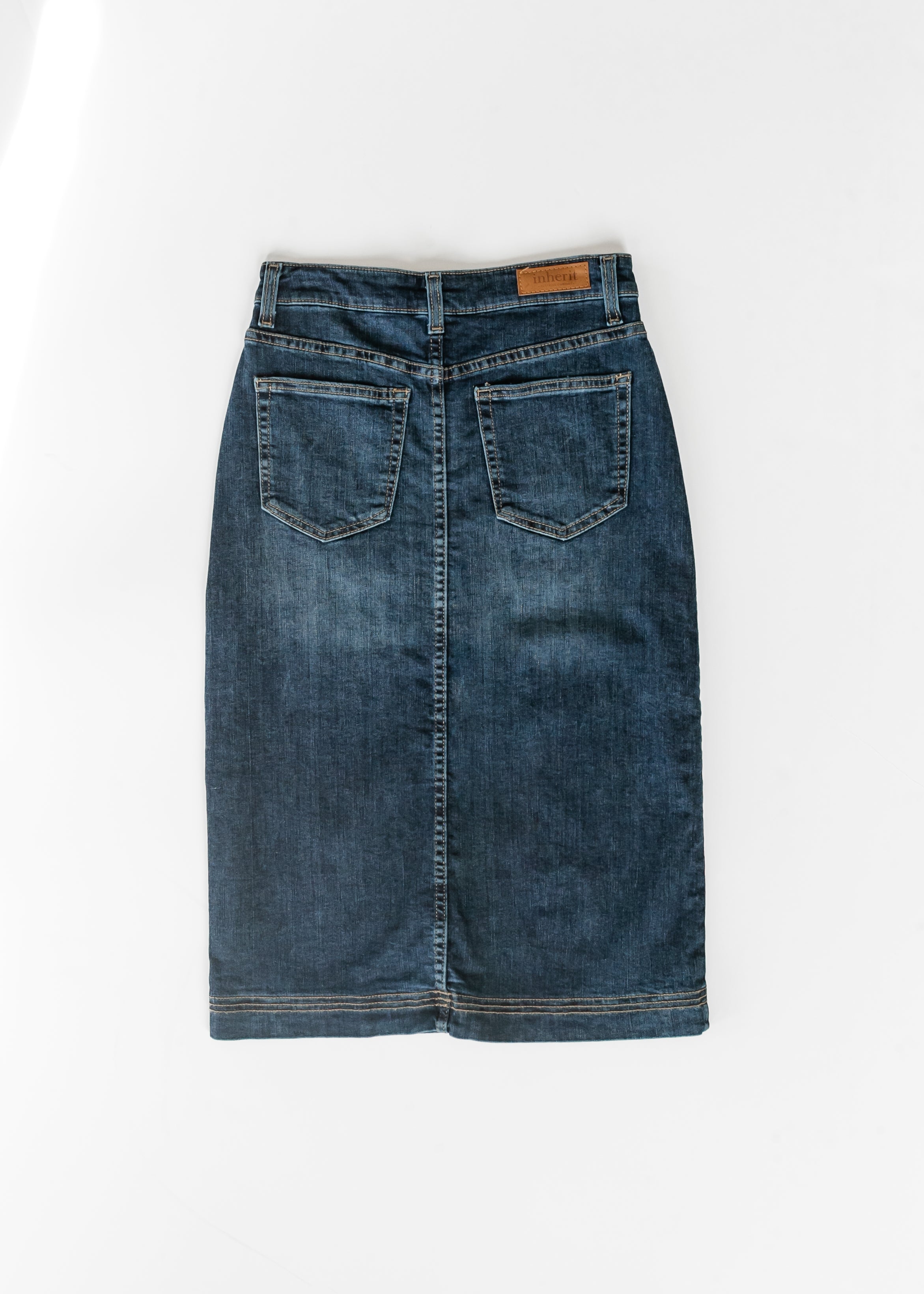 Bryn Dark Wash Denim Midi Skirt