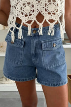 Dusk Blue Flap Pockets Denim Shorts Dusk Blue 75%Cotton+23%Polyester+2%Elastane