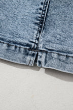 Dusk Blue Drawstring High Waist Pocketed Denim Shorts