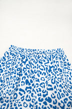 Blue Leopard Elastic Waistband Lace up Contrast Trim Casual Shorts