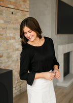 Essential Black Ruffled 3/4 Sleeve Top