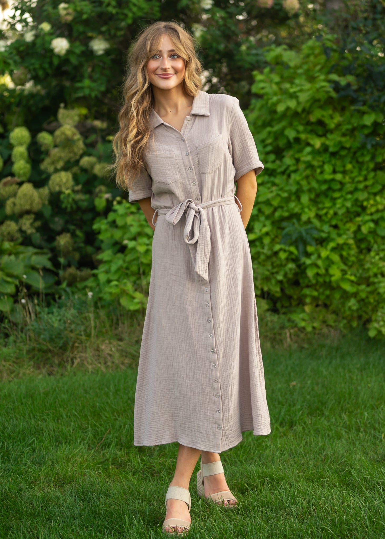 Essential Taupe Short Sleeve Gauze Shirt Dress 2XL