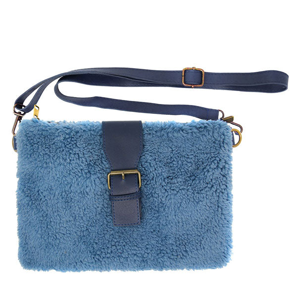 Fashionable Sherpa Fleece Belt Crossbody Bag Blue