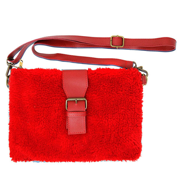 Fashionable Sherpa Fleece Belt Crossbody Bag Red