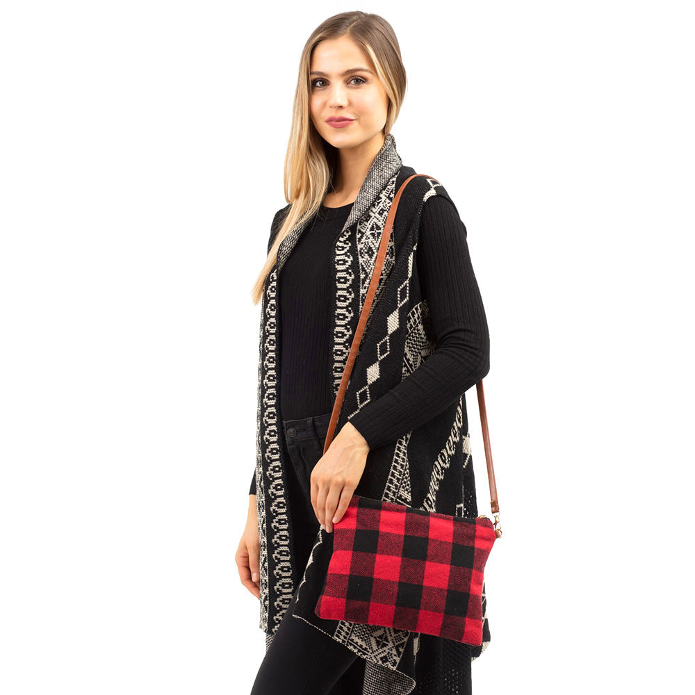 Multi-Way Buffalo Plaid Crossbody Wristlet Bag Red