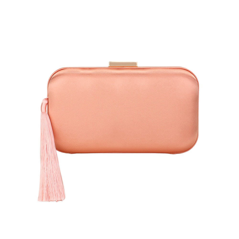 Tassel Pointed Solid Clutch Crossbody Bag Peach