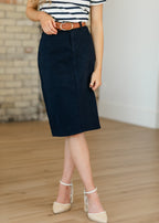 Remi Navy Denim Midi Skirt 26"