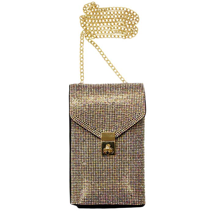 Rhinestone Embellished Chain Crossbody Bag Gold