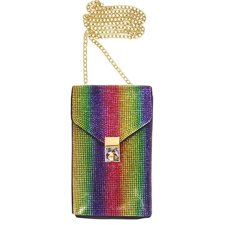 Rhinestone Embellished Chain Crossbody Bag Multi