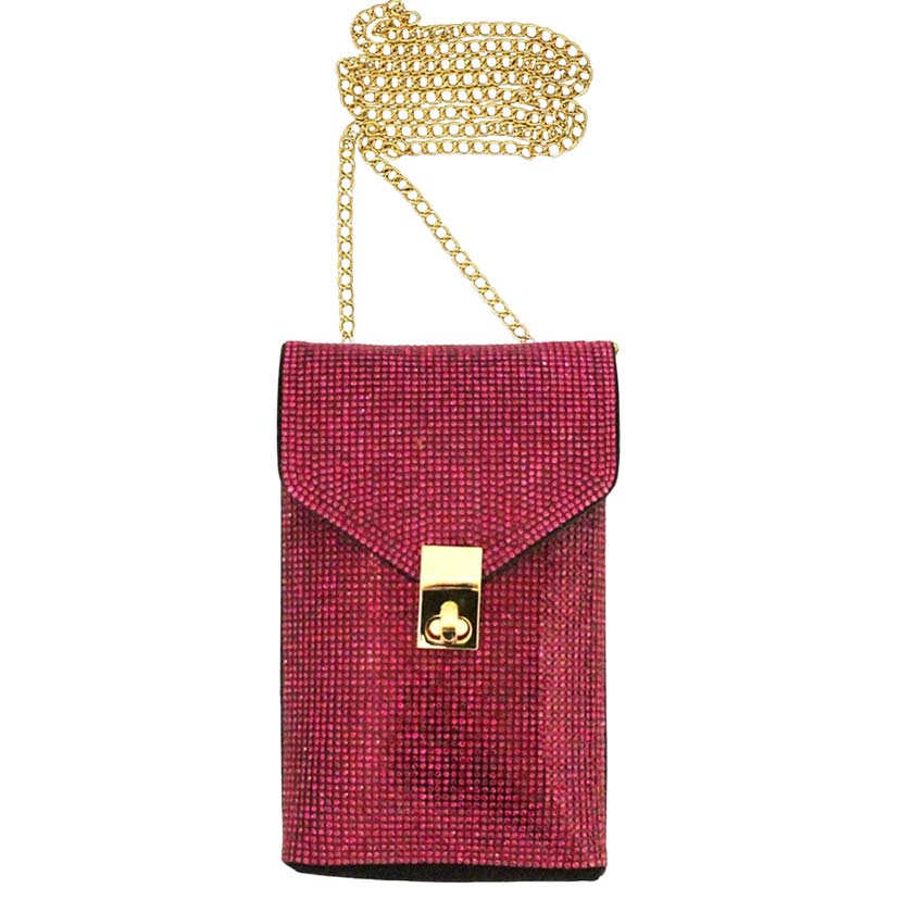 Rhinestone Embellished Chain Crossbody Bag Pink