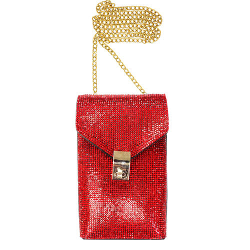 Rhinestone Embellished Chain Crossbody Bag Red
